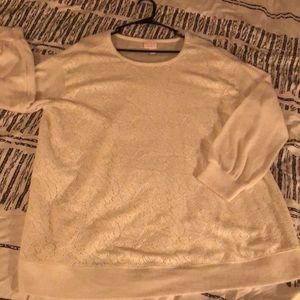 Cute white lace and fuzzy sweater, maternity